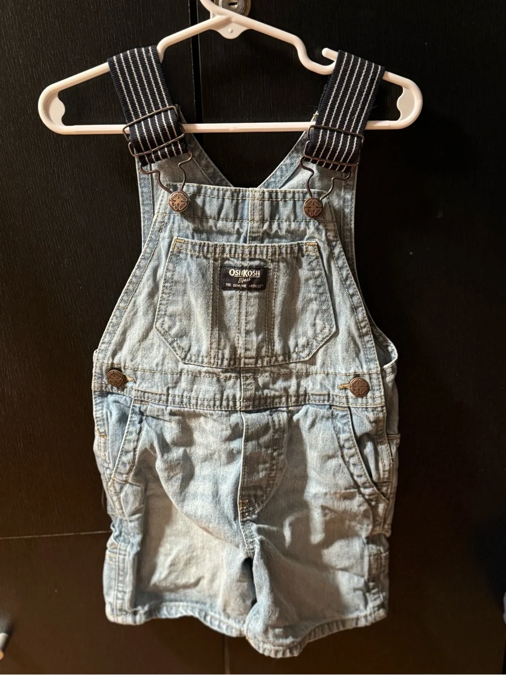 OshKosh B'gosh Faded Light Blue Denim Short Overalls with Striped Straps